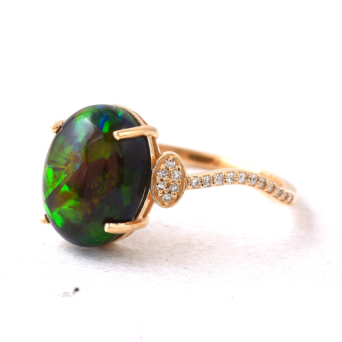 3.22 Ct Oval Cabochon Cut Natural Black Opal 14K Gold Ring