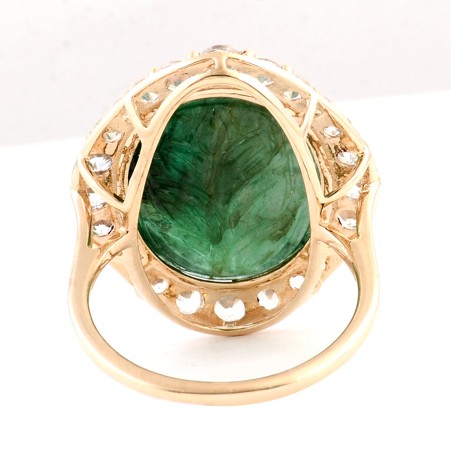 19.04 Ct Oval Carving Natural Beryl Emerald 14K Gold Ring