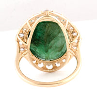 19.04 Ct Oval Carving Natural Beryl Emerald 14K Gold Ring