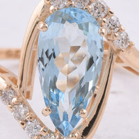 2.20 Ct Pear Natural Aquamarine 14K Gold Ring