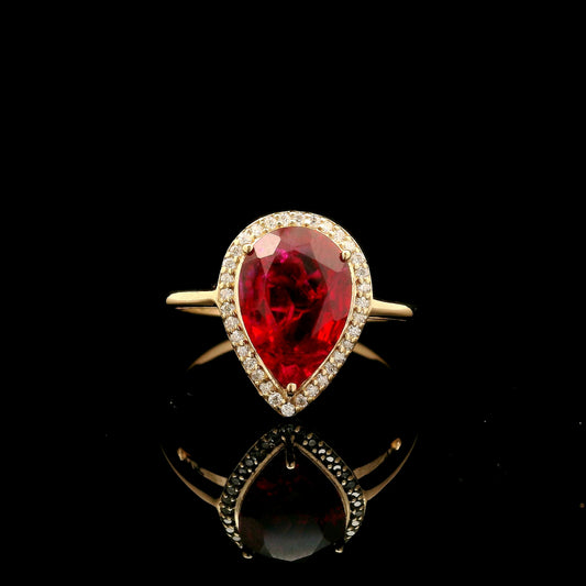 2.94 Ct Pear Mixed Cut Lab Grown Ruby 14K Gold Ring