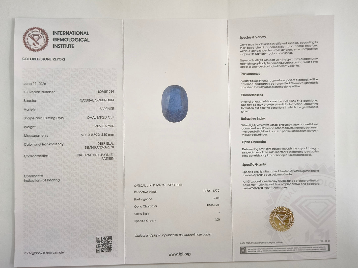 2.06 Natural Corundum Sapphire Oval Mixed Cut Gemstone