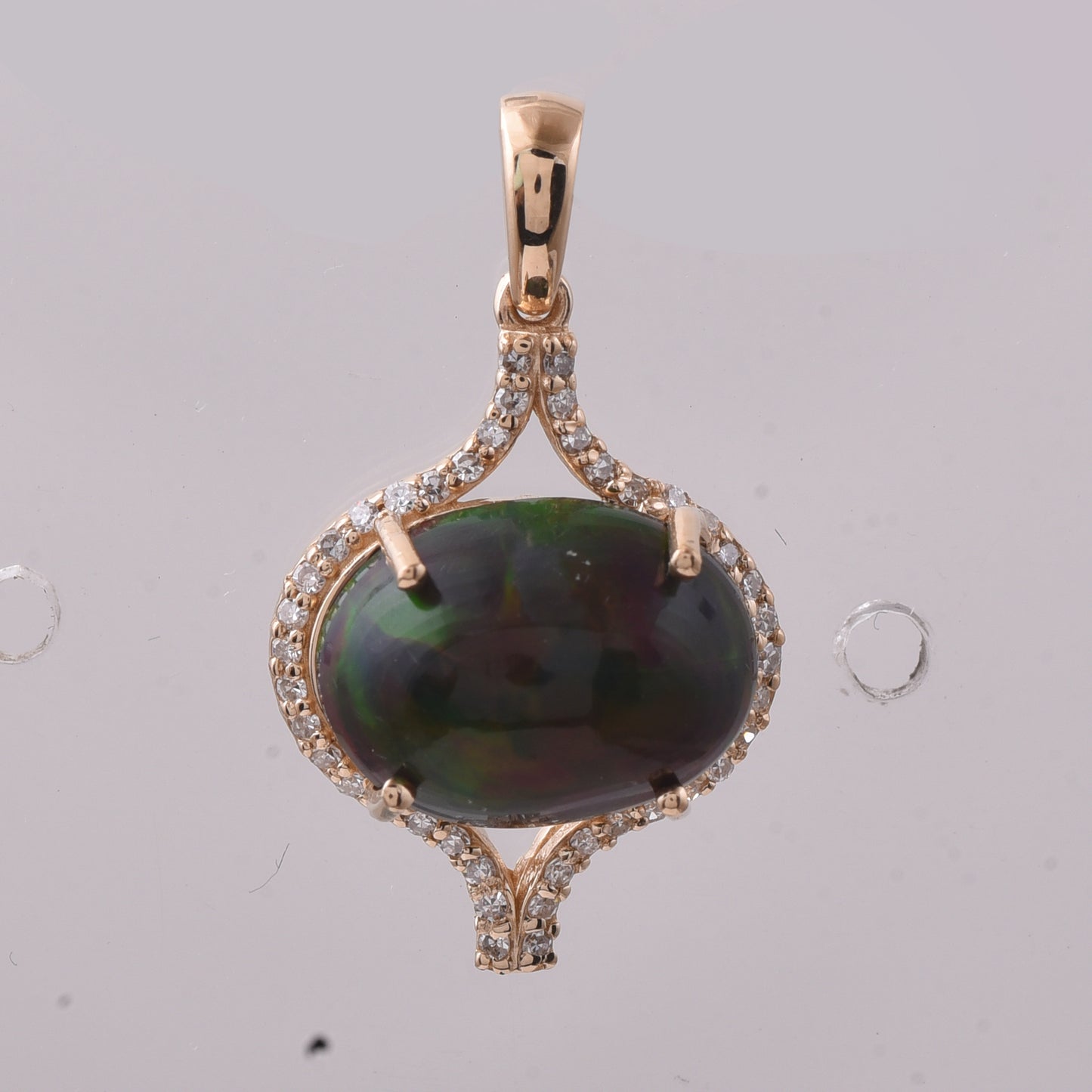 2.76 Ct Oval Cabochon Cut Natural Black Opal 14K Gold Pendant