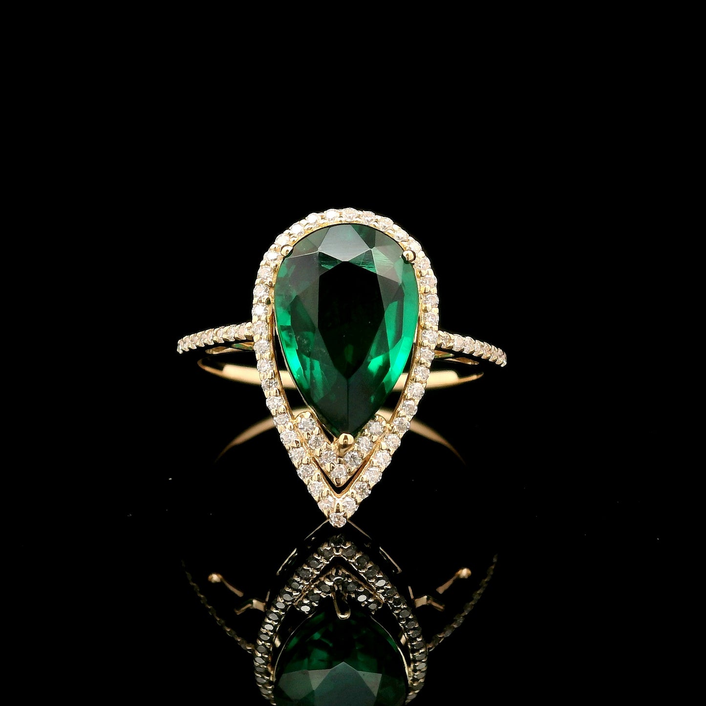 2.55 Ct Pear Mixed Cut Lab Grown Emerald 14K Gold Ring