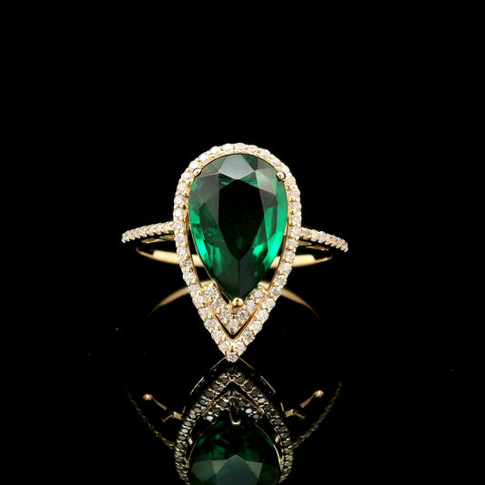 2.55 Ct Pear Mixed Cut Lab Grown Emerald 14K Gold Ring