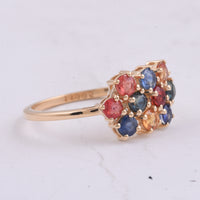 1.53 Ct Round Natural Multi-Coloured Sapphire 14K Gold Ring