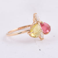1.86 Ct Pear Cabochon Natural Multi Coloured Tourmaline 14K Gold Ring