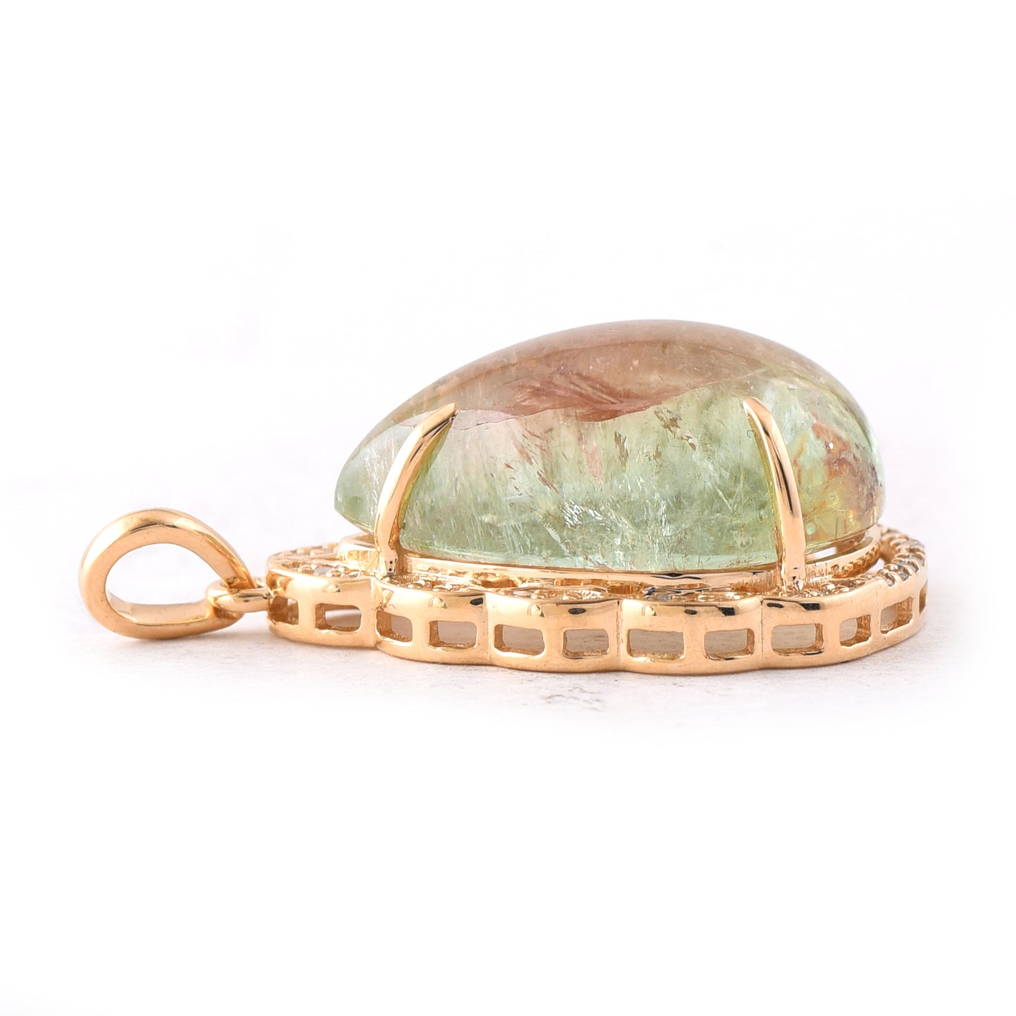 12.65 Ct Pear Cabochon Cut Natural Tourmaline 14K Gold Pendant