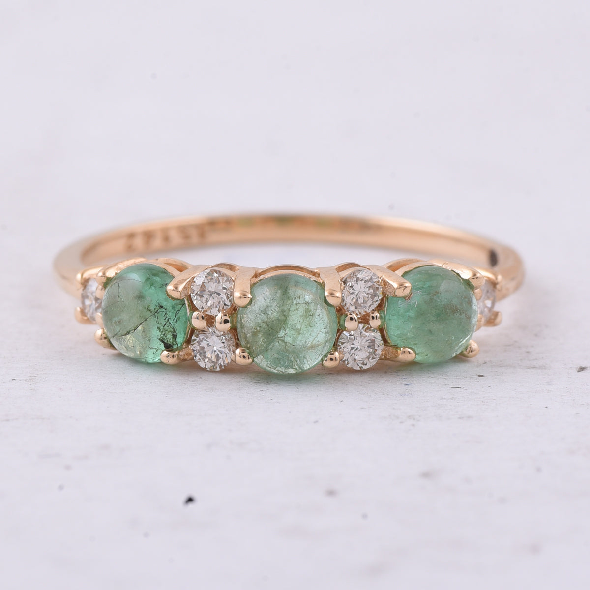 0.99 Ct Round Cabochon Cut Natural Emerald 14K Gold Ring