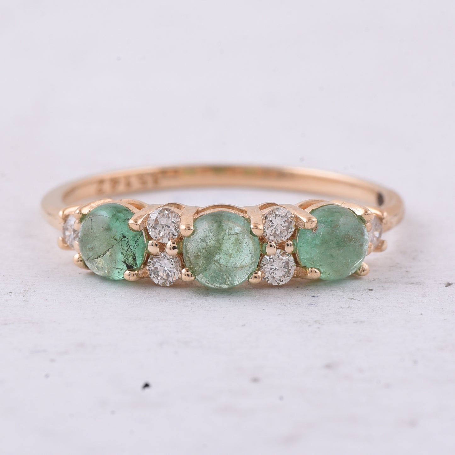 0.99 Ct Round Cabochon Cut Natural Emerald 14K Gold Ring