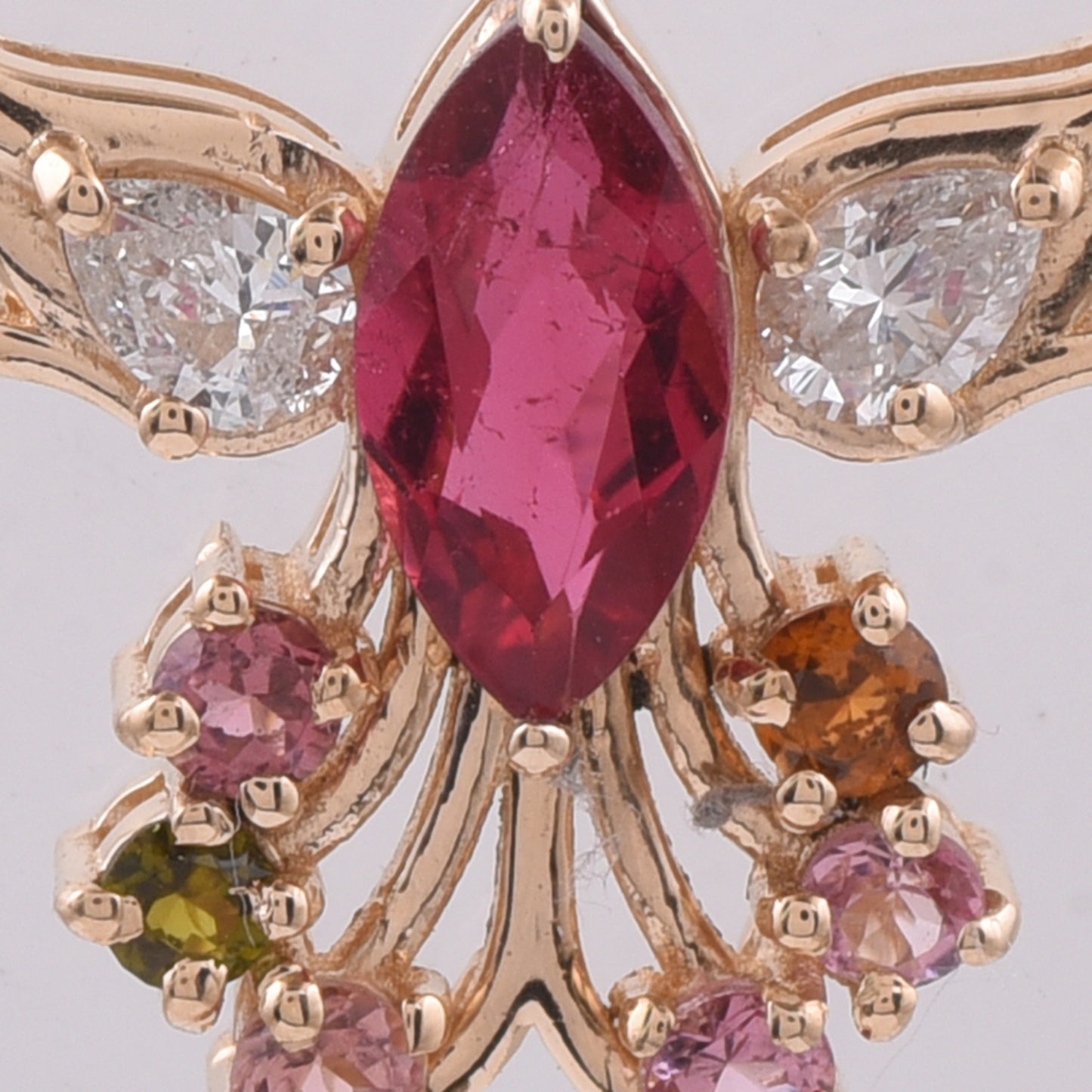 0.97 Ct Marquise, Round Natural Multi-Coloured Tourmaline 14K Gold Pendant