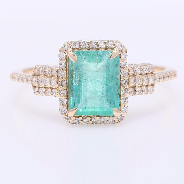 1.42 Ct Octagon Step Cut Natural Emerald 14K Gold Ring