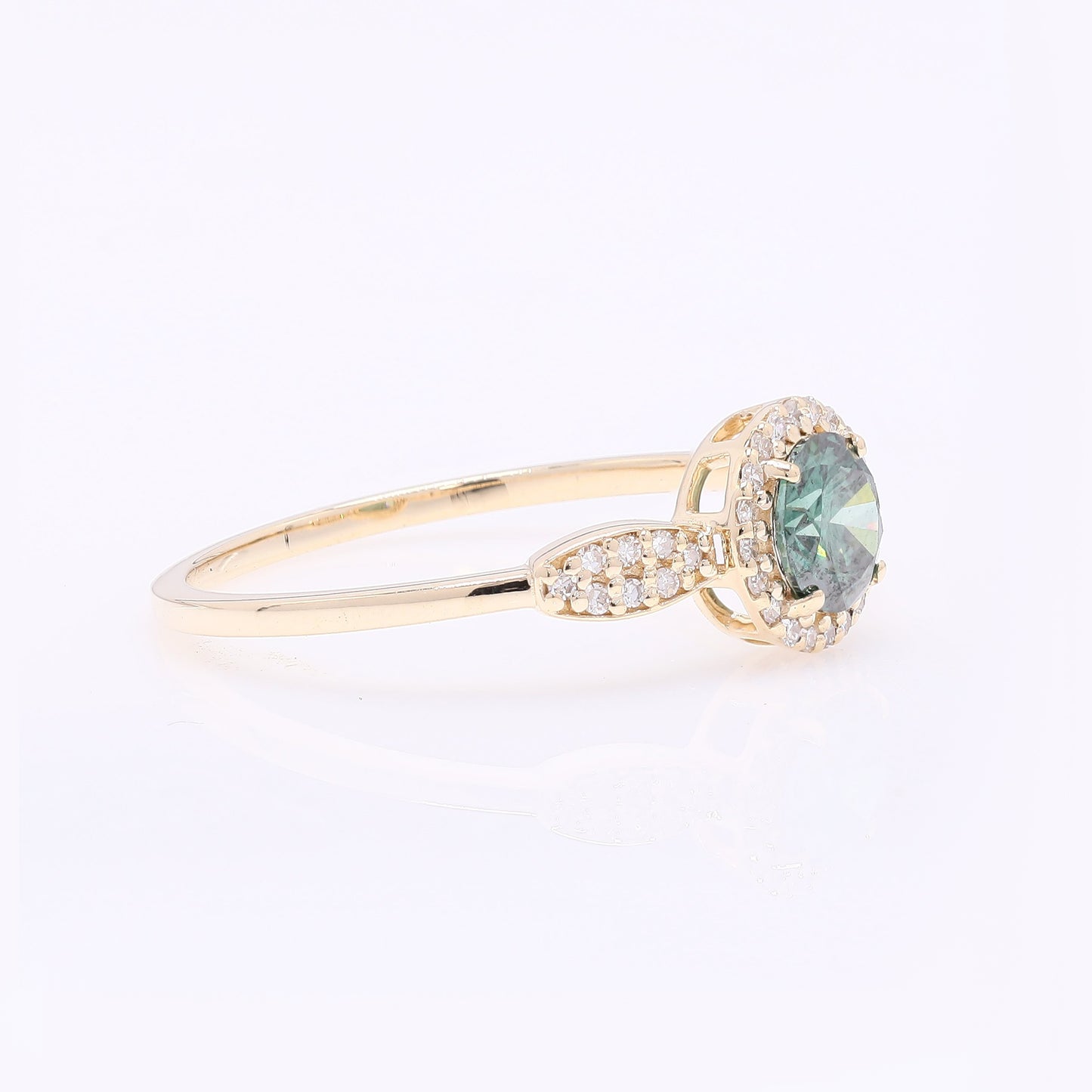 0.64 Ct Round Green Diamond 14K Gold Ring