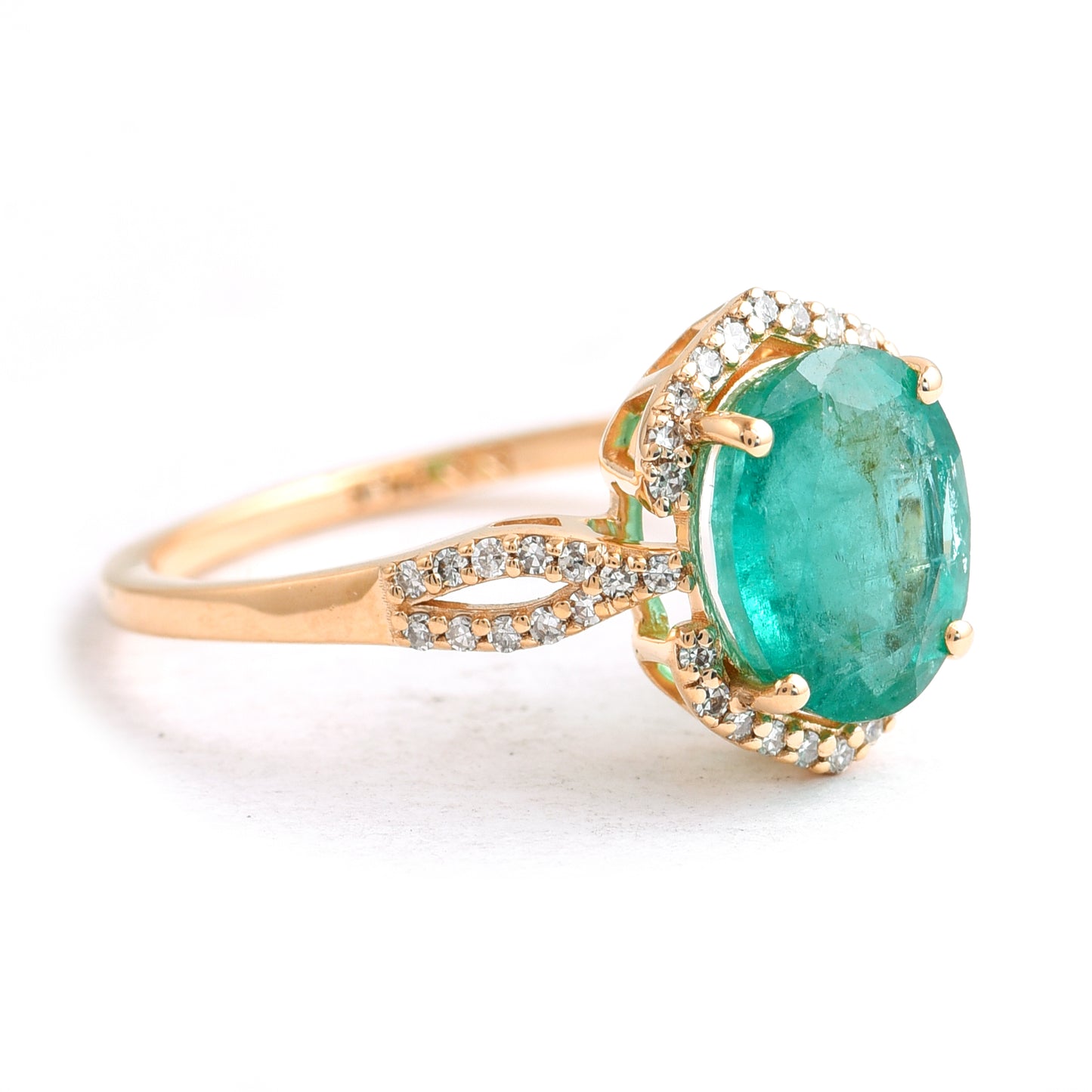 1.89 Ct Oval Mixed Cut Natural Emerald 14K Gold Ring