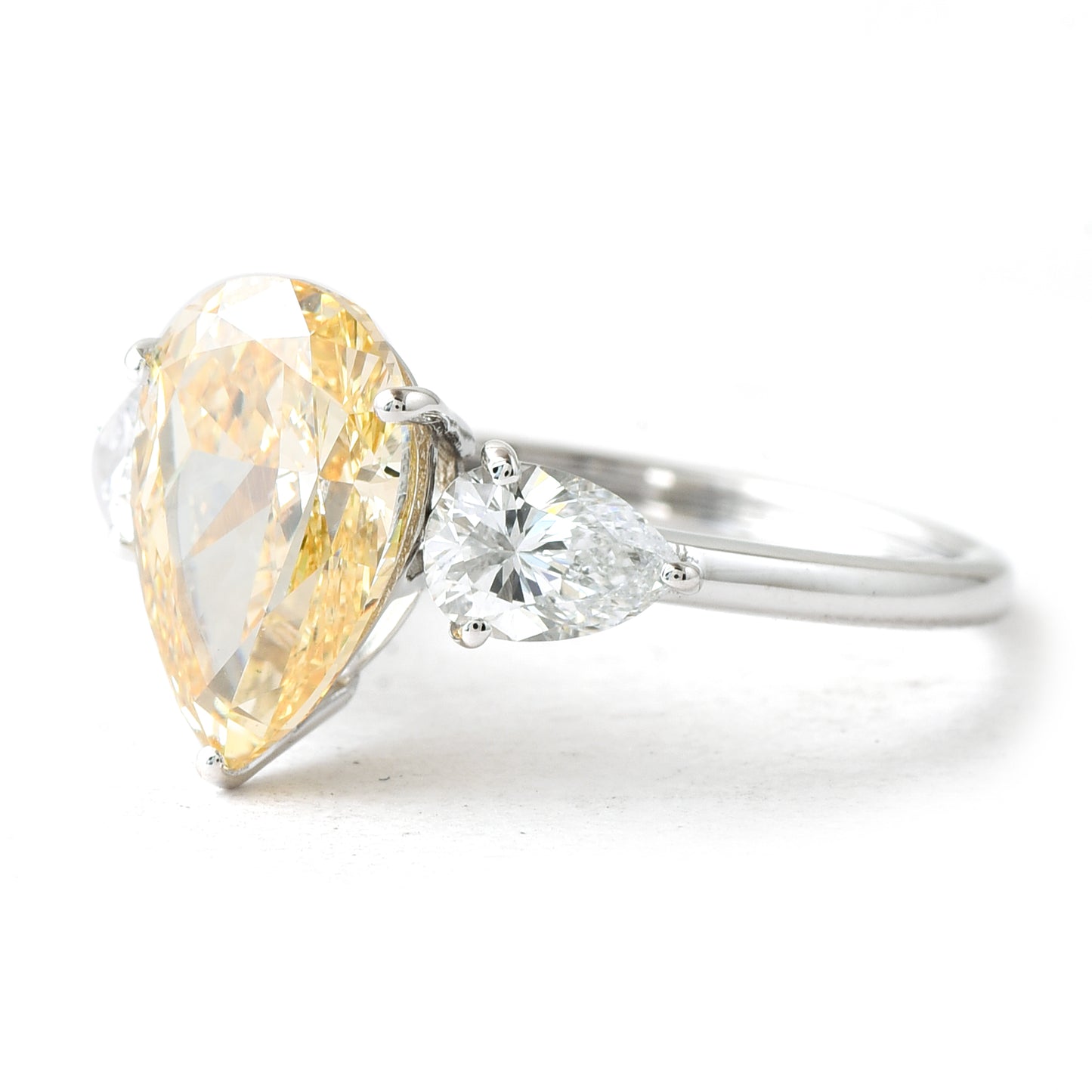 3.73 Ct Pear Modified Brilliant Yellow Lab Grown Diamond 14K Gold Ring