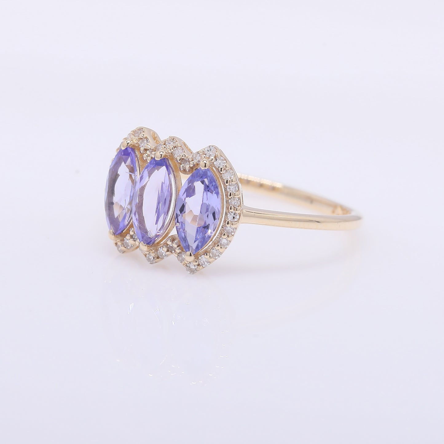 1.14 Ct Marquise Mixed Cut Natural Tanzanite 14K Gold Ring