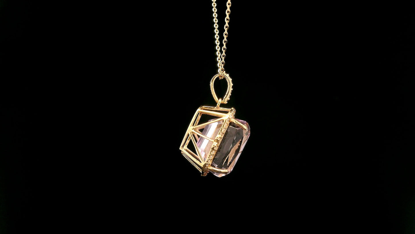8.78 Ct Cushion Kunzite 14K Gold Pendant