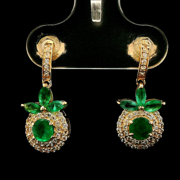 1.14 Ct Round Emerald 14K Gold Earrings