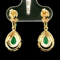 1.39 Ct Pear Emerald 14K Gold Earrings