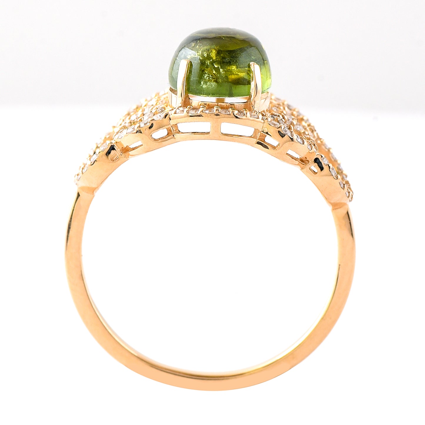 2.72 Ct Oval Cabochon Cut Natural Green Tourmaline 14K Gold Ring