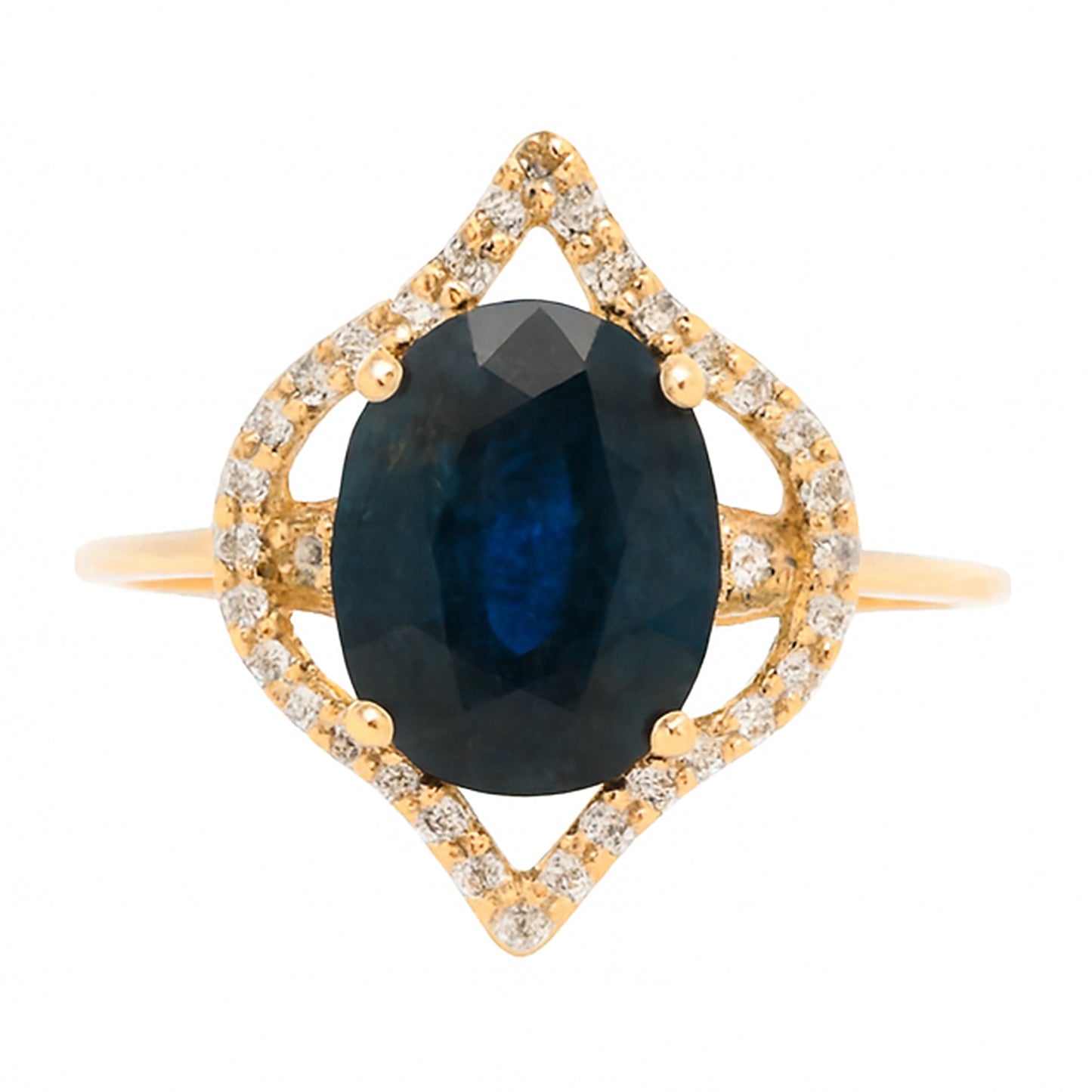 2.63 Ct Oval Mixed Cut Natural Sapphire 14K Gold Ring
