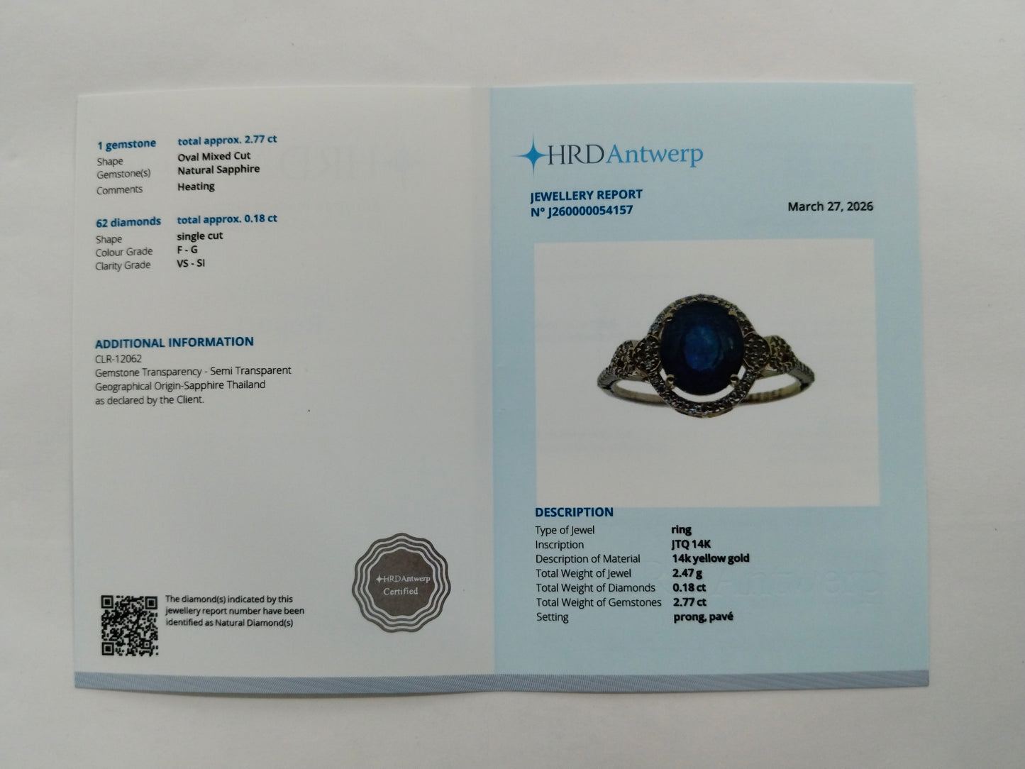 2.95 Ct Oval Mixed Cut Natural Sapphire 14K Gold Ring