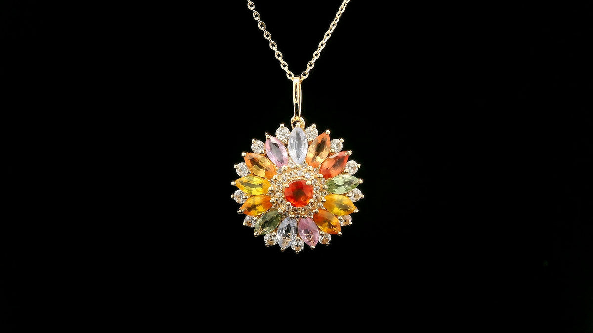 3.03 Ct Round Multi Sapphire 14K Gold Pendant