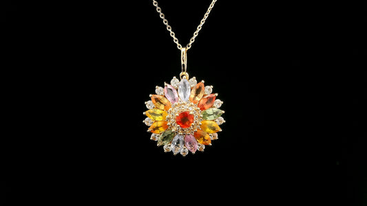 3.03 Ct Round Multi Sapphire 14K Gold Pendant