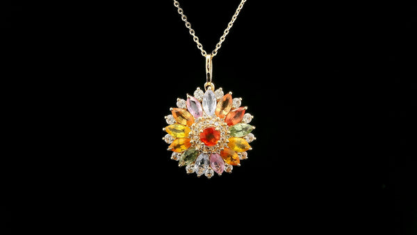 3.03 Ct Round Multi Sapphire 14K Gold Pendant