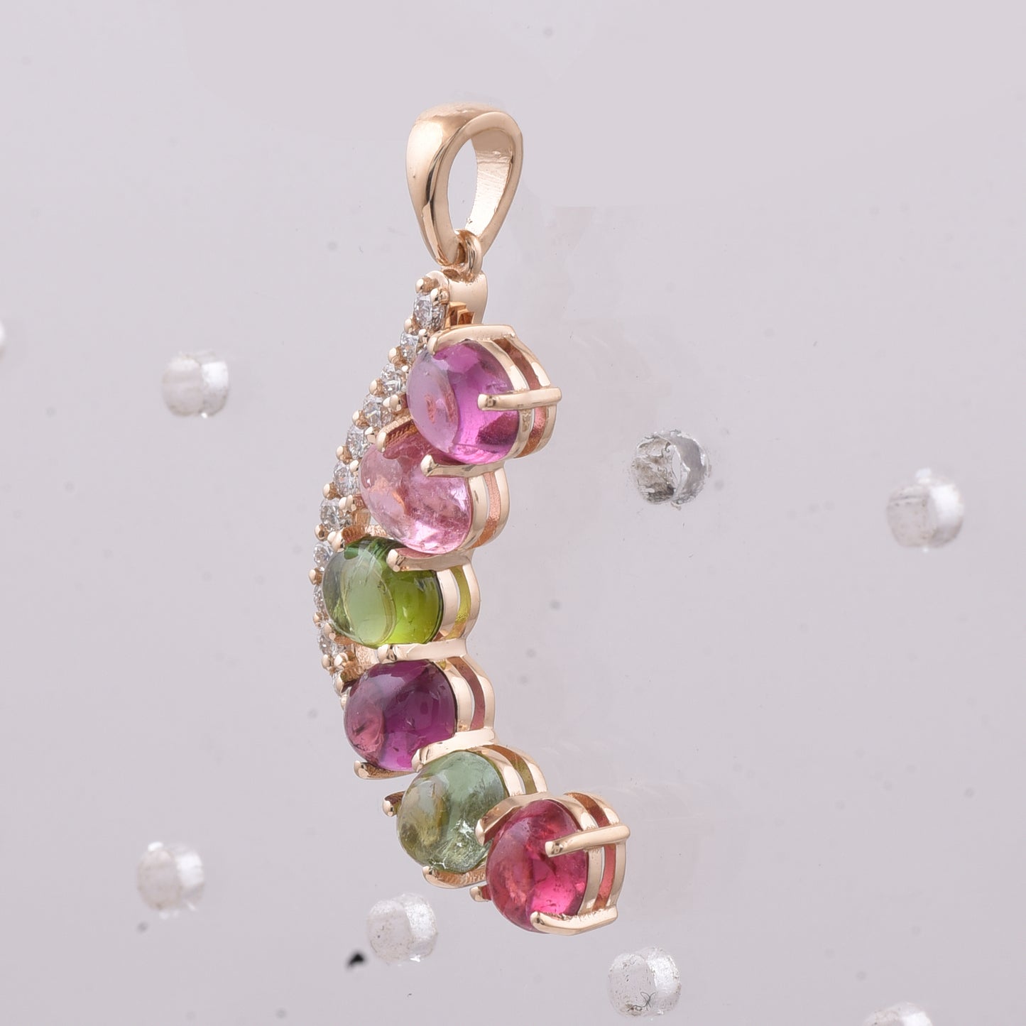 2.72 Ct Oval Cabochon Cut Natural Multi-Coloured Tourmaline 14K Gold Pendant
