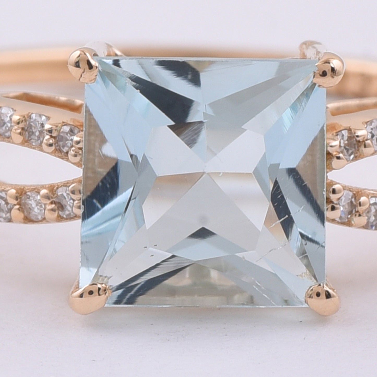 1.40 Ct Square Step Cut Natural Aquamarine 14K Gold Ring