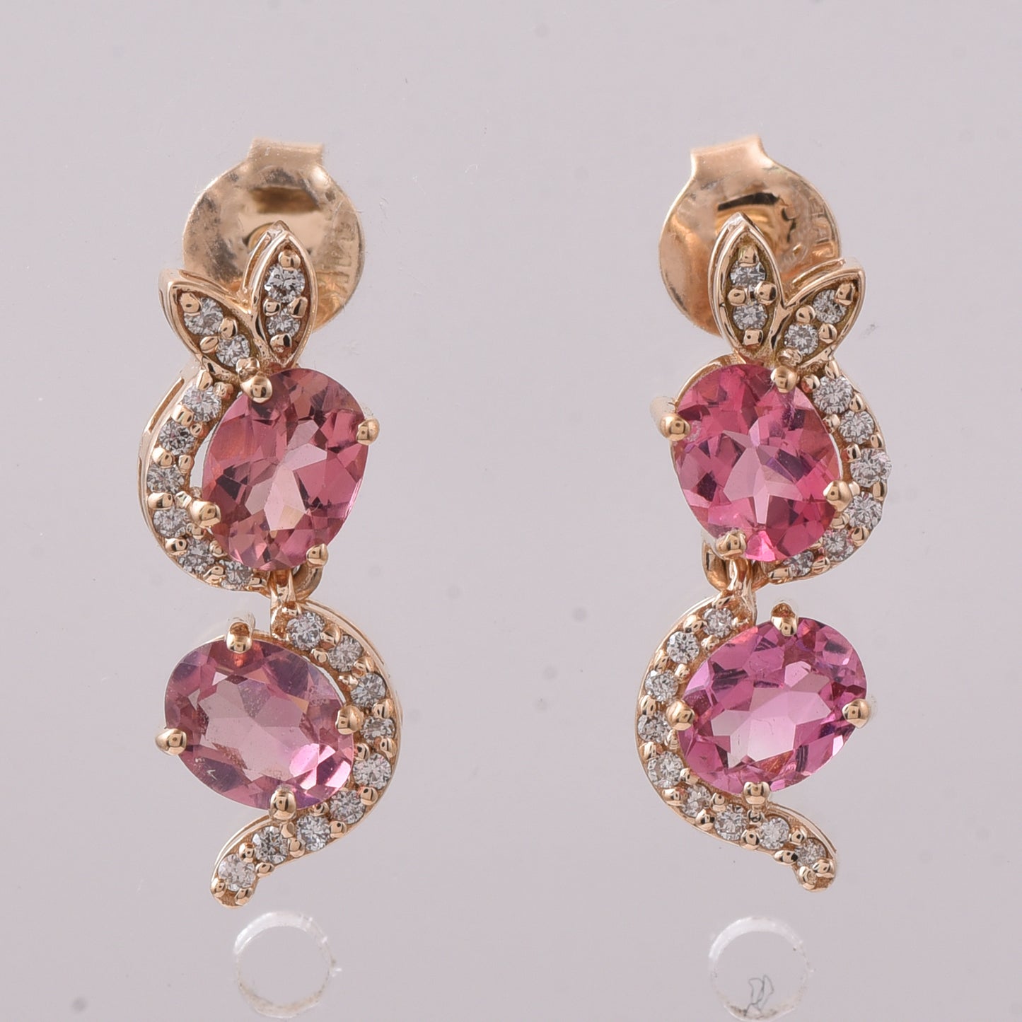 1.28 Ct Oval Mixed Cut Natural Pink Tourmaline 14K Gold Earrings