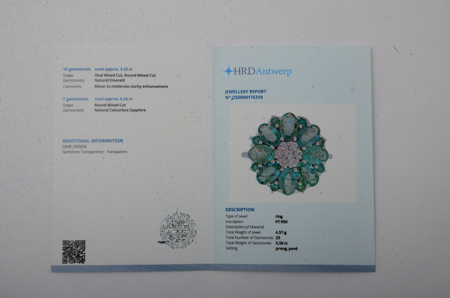 3.56 Ct Oval Mixed Cut, Round Mixed Cut Natural Emerald 950 Platinum Ring