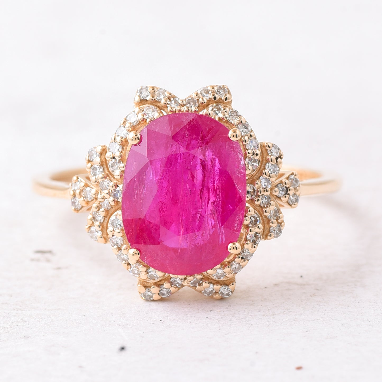 3.15 Ct Oval Mixed Cut Natural Ruby 14K Gold Ring