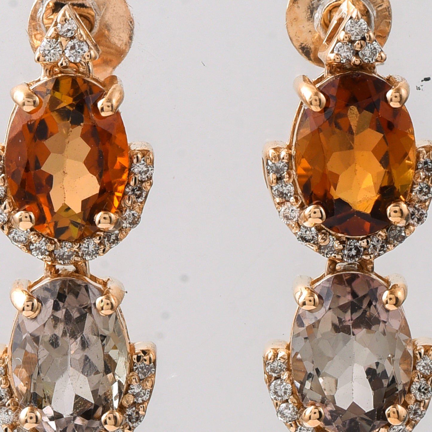 3.15 Ct Oval Mixed Cut Natural Multi-Coloured Tourmaline 14K Gold Earrings