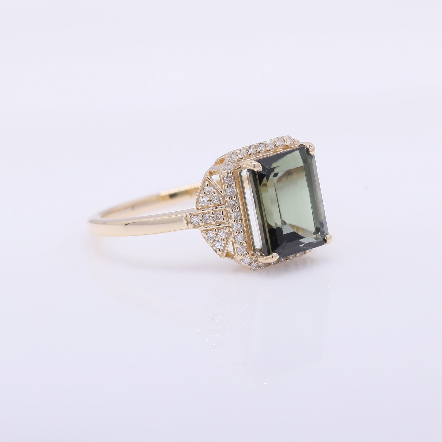 3.13 Ct Octagon Step Cut Natural Green Tourmaline 14K Gold Ring