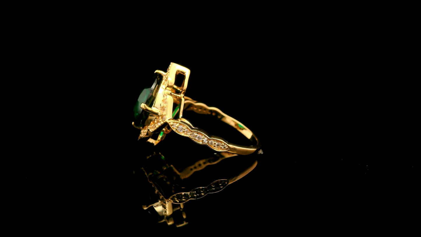3.95 Ct Cushion Lab Grown Emerald 14K Gold Ring
