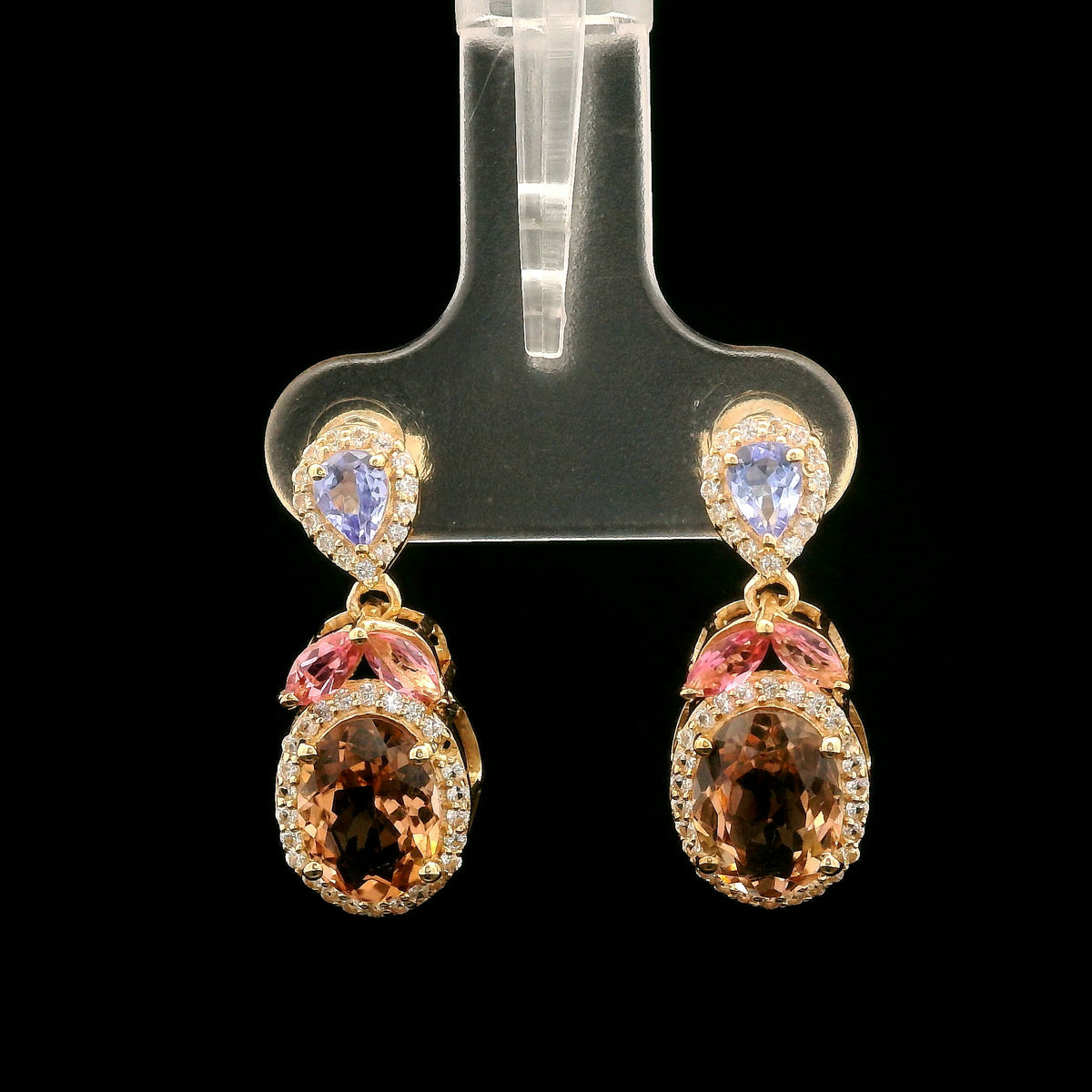 3.18 Ct Oval Multi Tourmaline 14K Gold Earrings