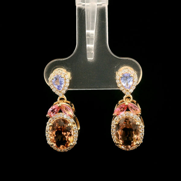 3.18 Ct Oval Multi Tourmaline 14K Gold Earrings