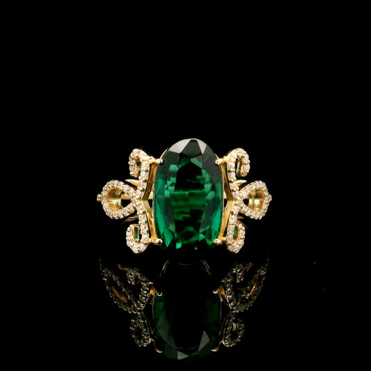 3.49 Ct Oval Mixed Cut Lab Grown Emerald 14K Gold Ring