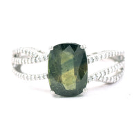 3.16 Ct Cushion Mixed Cut Natural Green Sapphire 950 Platinum Ring