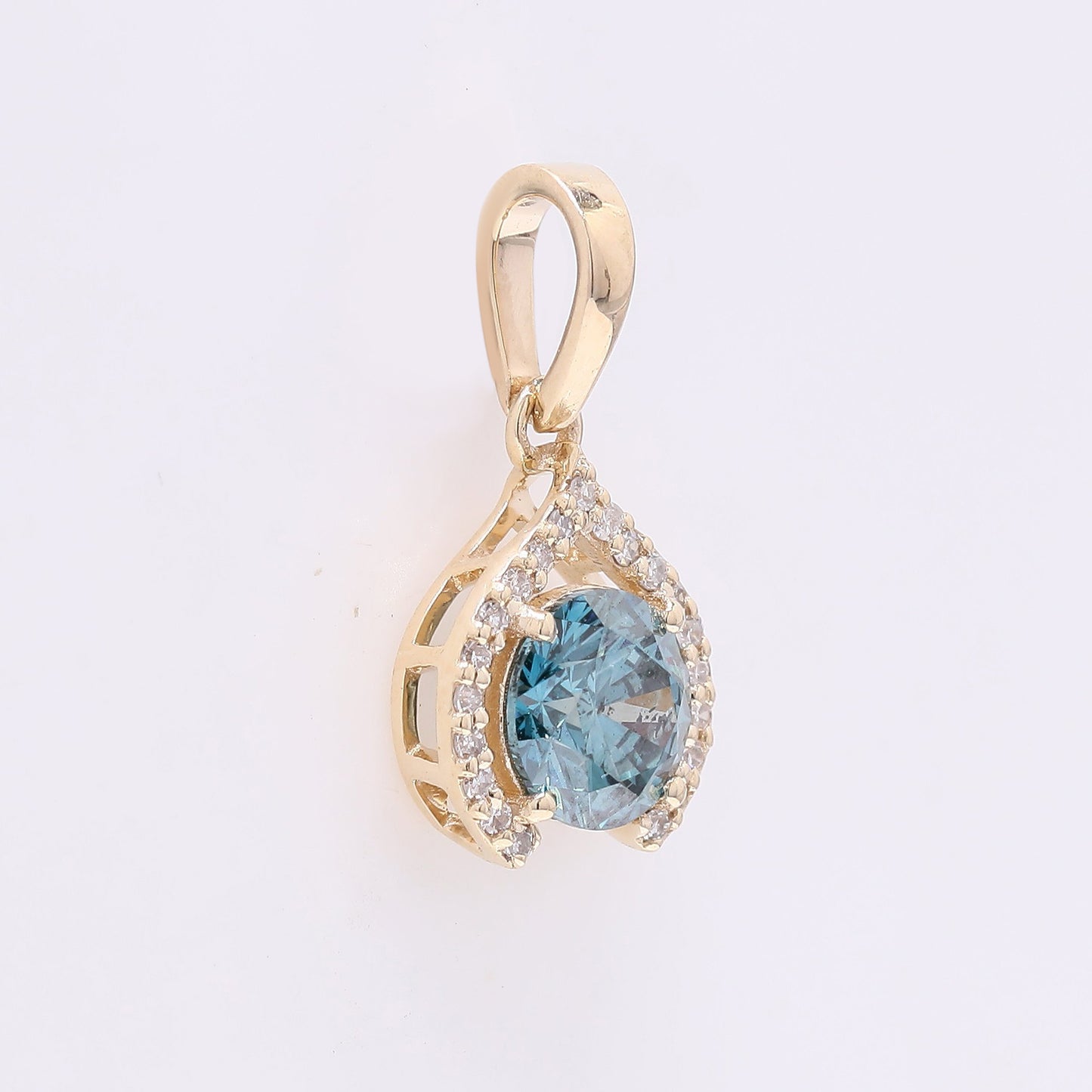 0.76 Ct Round Blue Diamond 14K Gold Pendant