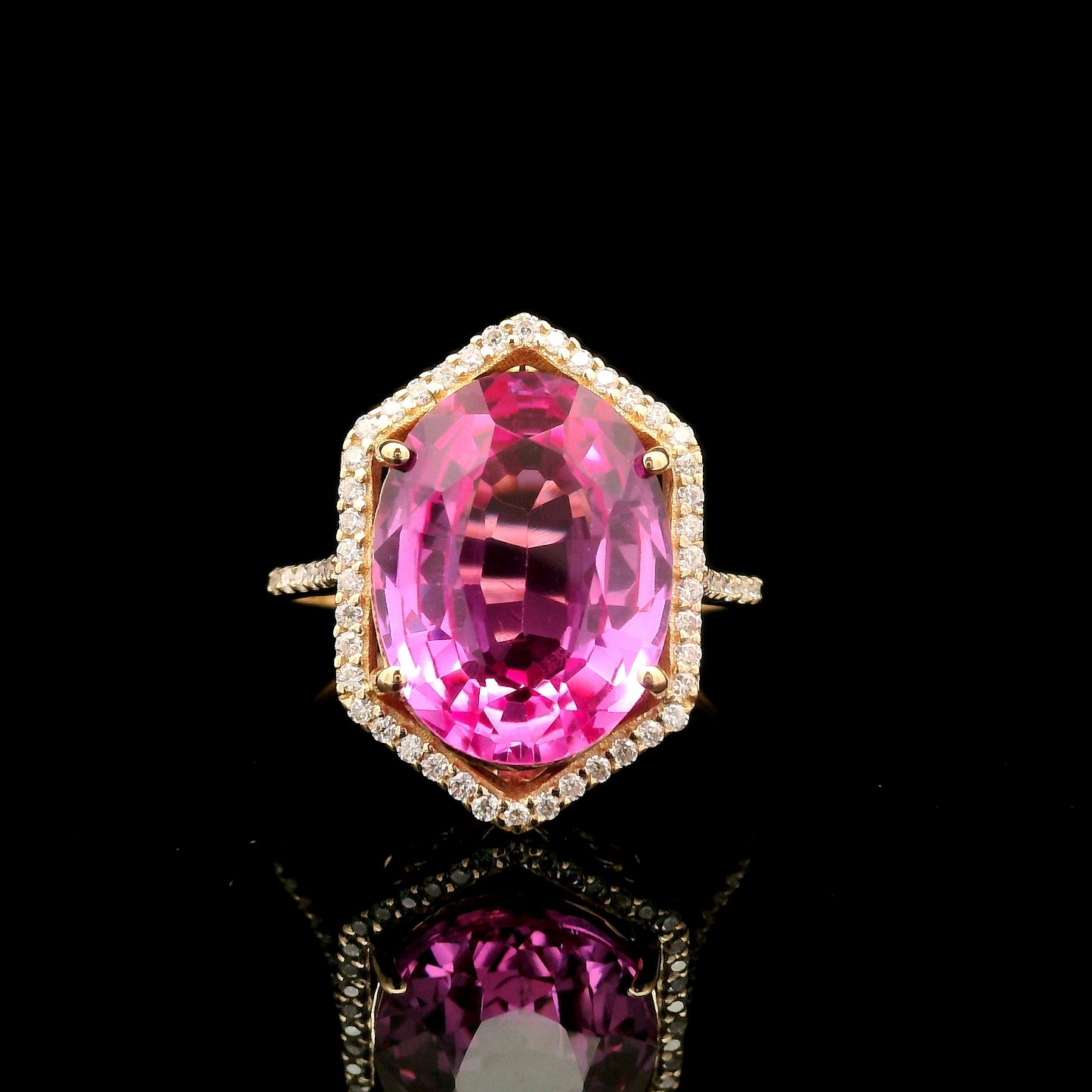 6.88 Ct Oval Mixed Cut Lab Grown Pink Sapphire 14K Gold Ring