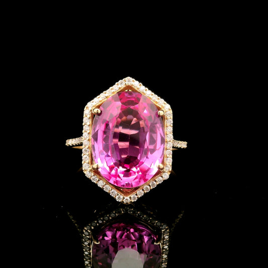 6.88 Ct Oval Mixed Cut Lab Grown Pink Sapphire 14K Gold Ring