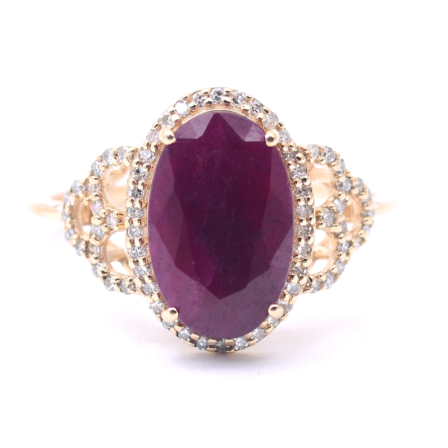 4.44 Ct Oval Mixed Cut Natural Corundum Ruby 14K Gold Ring