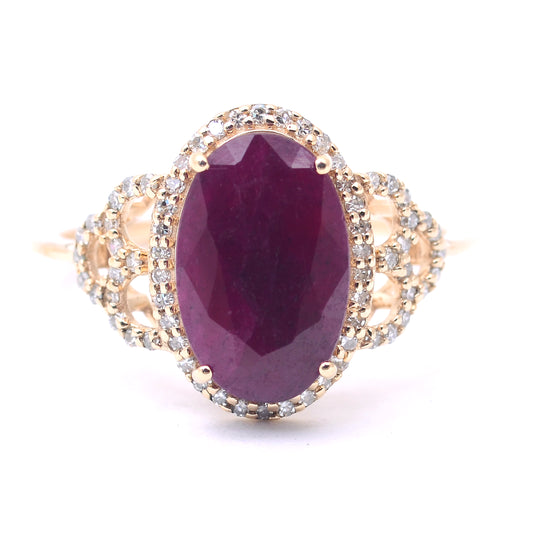 4.44 Ct Oval Mixed Cut Natural Corundum Ruby 14K Gold Ring