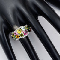 2.93 Ct Oval Mixed Cut, Round Mixed Cut Natural Multi-Coloured Tourmaline 950 Platinum Ring