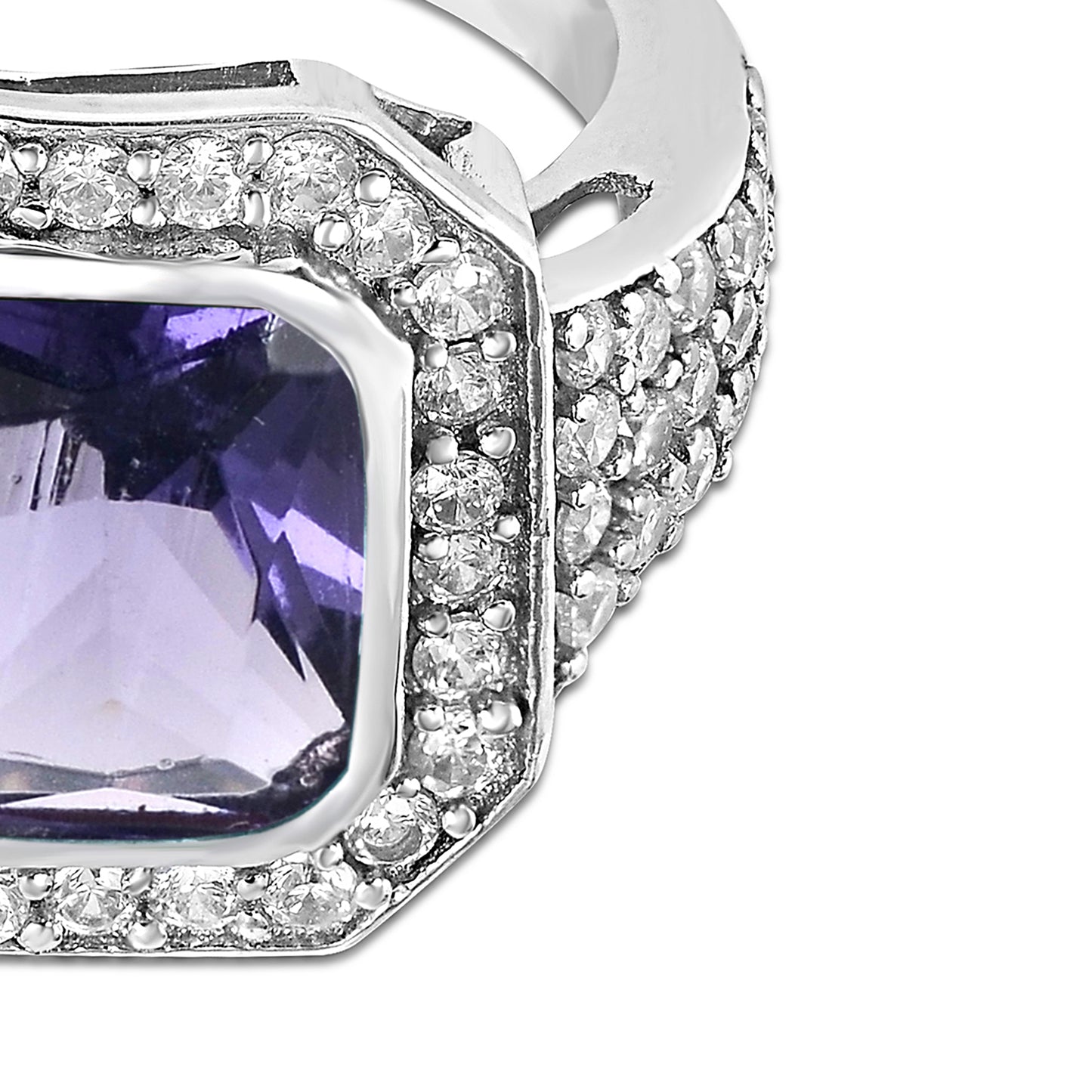 5.44 Ct Octagon Amethyst, Cubic Zirconia 925 Sterling Silver Ring