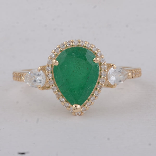 2.30 Ct Pear Emerald 9K Gold Ring