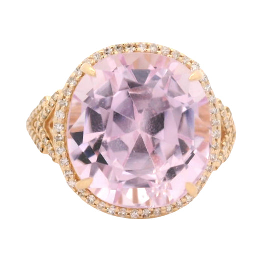 11.51 Ct Cushion Kunzite 14K Gold Ring
